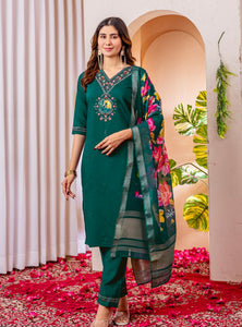 Rama Green Embroidery Thread Work Designer Salwar Suit