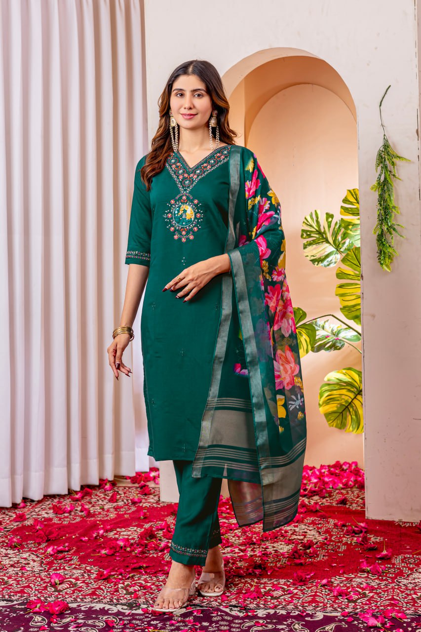 Rama Green Embroidery Thread Work Designer Salwar Suit