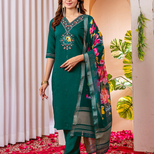 Rama Green Embroidery Thread Work Designer Salwar Suit