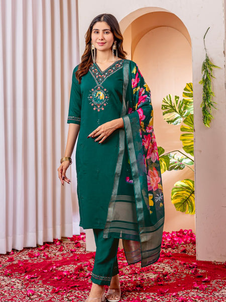 Rama Green Embroidery Thread Work Designer Salwar Suit