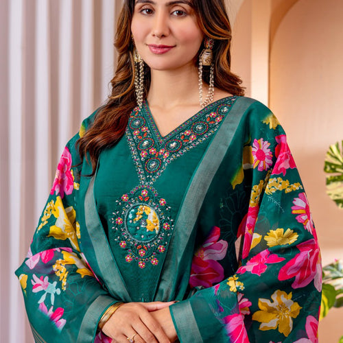 Rama Green Embroidery Thread Work Designer Salwar Suit