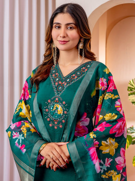 Rama Green Embroidery Thread Work Designer Salwar Suit