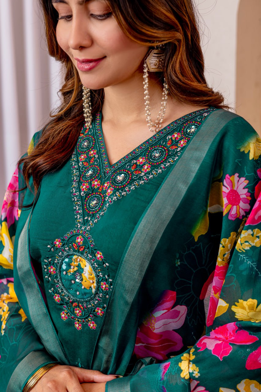 Rama Green Embroidery Thread Work Designer Salwar Suit