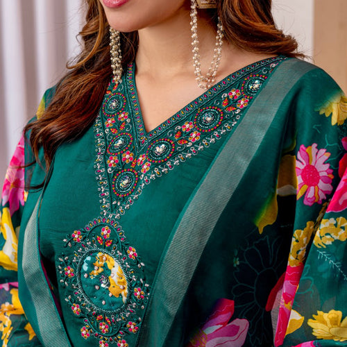 Rama Green Embroidery Thread Work Designer Salwar Suit