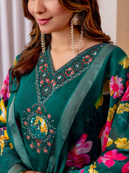 Rama Green Embroidery Thread Work Designer Salwar Suit