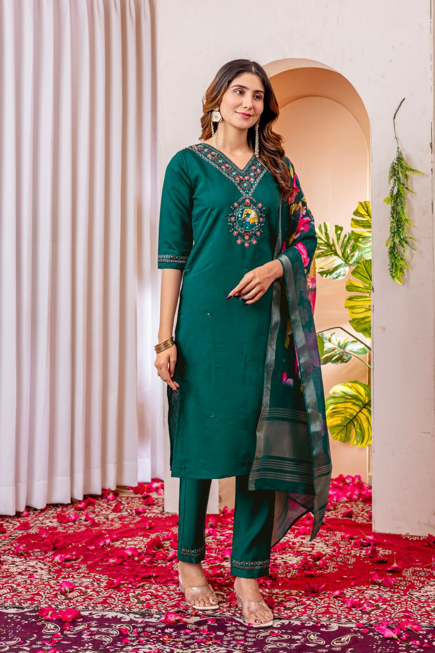 Rama Green Embroidery Thread Work Designer Salwar Suit