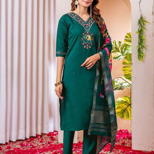 Rama Green Embroidery Thread Work Designer Salwar Suit