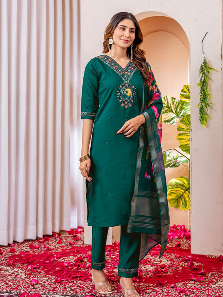 Rama Green Embroidery Thread Work Designer Salwar Suit