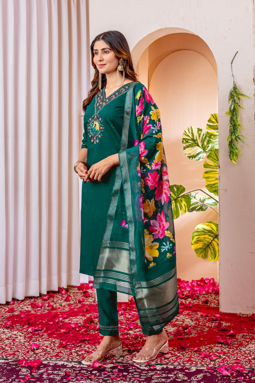 Rama Green Embroidery Thread Work Designer Salwar Suit