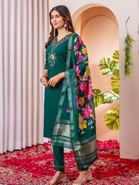 Rama Green Embroidery Thread Work Designer Salwar Suit