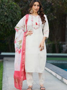 White Color Embroidery Thread Work Designer Salwar Suit