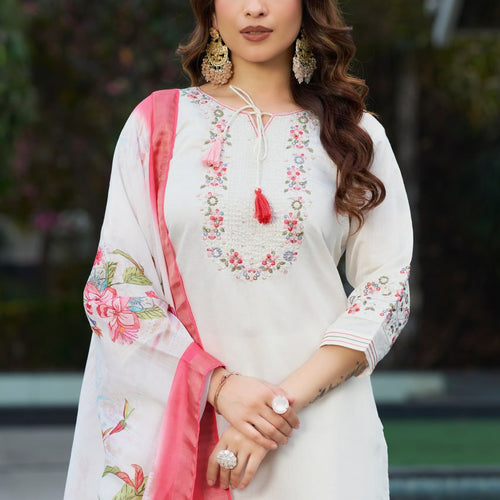 White Color Embroidery Thread Work Designer Salwar Suit