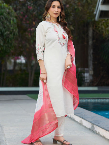 White Color Embroidery Thread Work Designer Salwar Suit