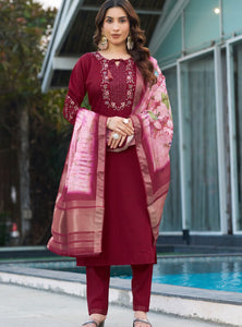 Maroon Color Embroidery Thread Work Designer Salwar Suit