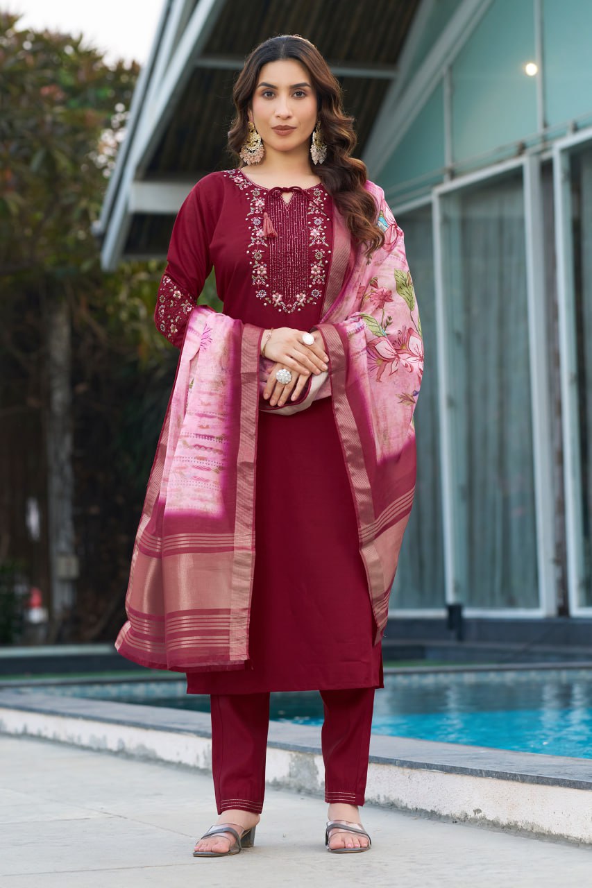Maroon Color Embroidery Thread Work Designer Salwar Suit