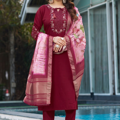 Maroon Color Embroidery Thread Work Designer Salwar Suit