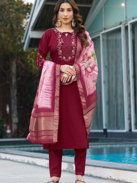 Maroon Color Embroidery Thread Work Designer Salwar Suit