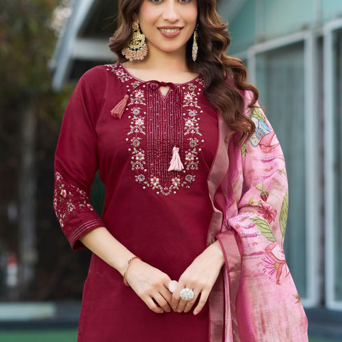 Maroon Color Embroidery Thread Work Designer Salwar Suit
