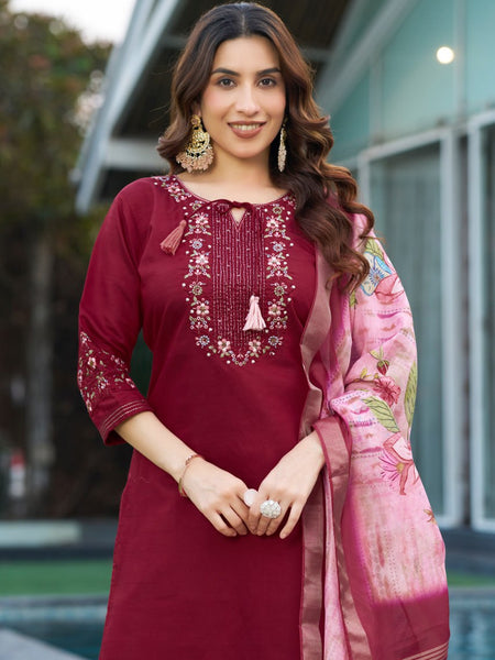 Maroon Color Embroidery Thread Work Designer Salwar Suit