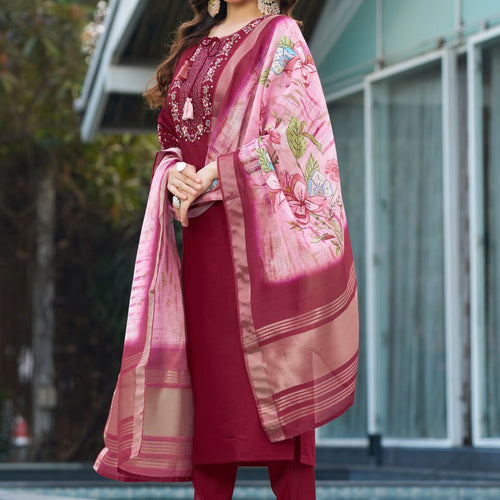 Maroon Color Embroidery Thread Work Designer Salwar Suit