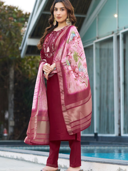 Maroon Color Embroidery Thread Work Designer Salwar Suit