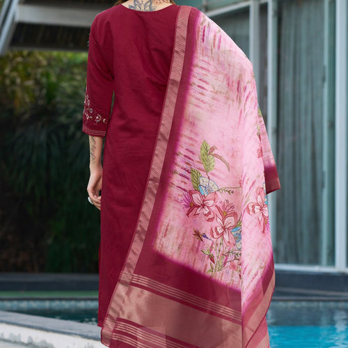 Maroon Color Embroidery Thread Work Designer Salwar Suit