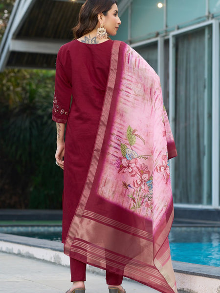 Maroon Color Embroidery Thread Work Designer Salwar Suit