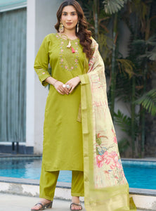 Parrot Green Color Embroidery Thread Work Designer Party Wear Salwar Suit