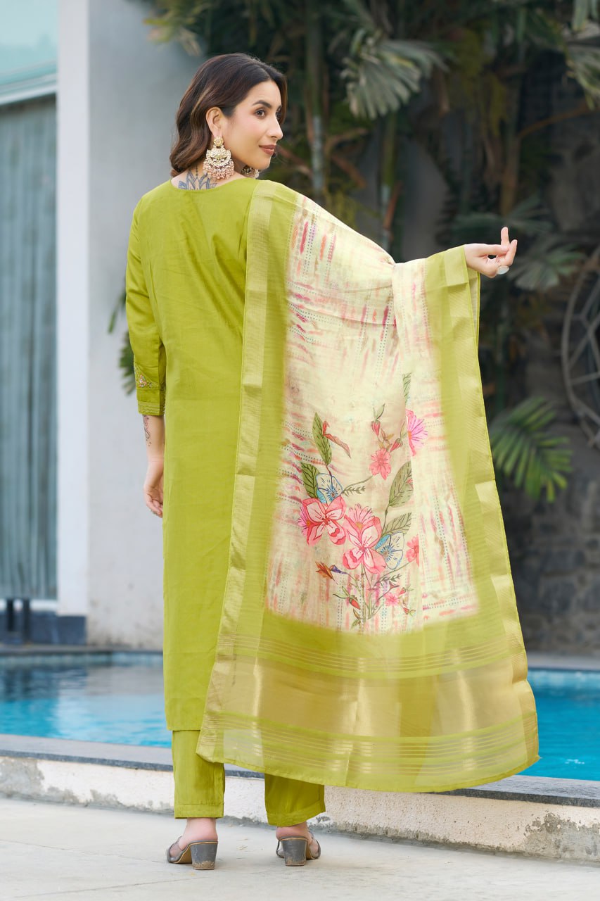 Parrot Green Color Embroidery Thread Work Designer Party Wear Salwar Suit