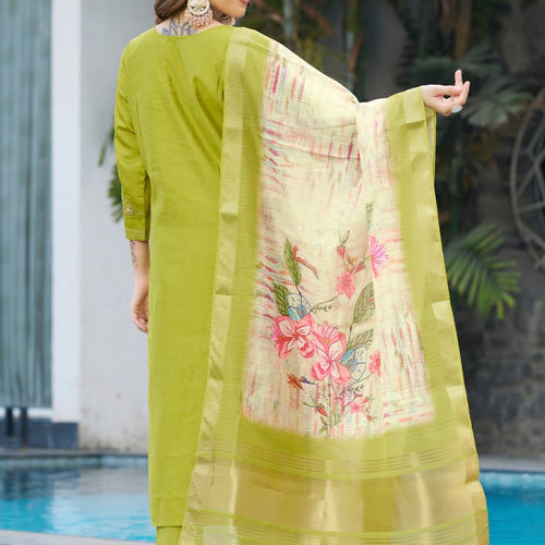 Parrot Green Color Embroidery Thread Work Designer Party Wear Salwar Suit