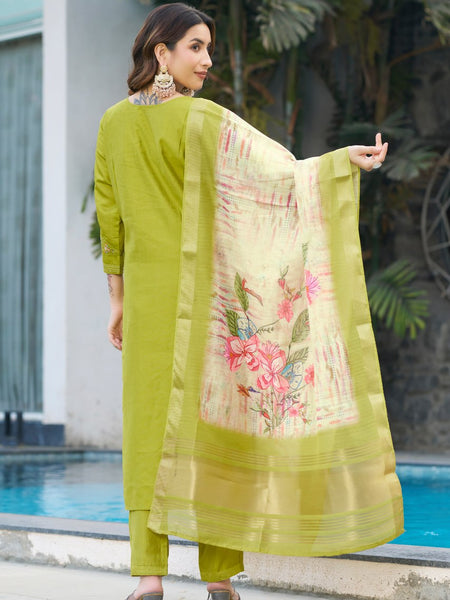 Parrot Green Color Embroidery Thread Work Designer Party Wear Salwar Suit