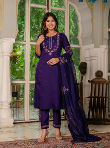 Purple Color Embroidery Thread Work Designer Party Wear Salwar Suit