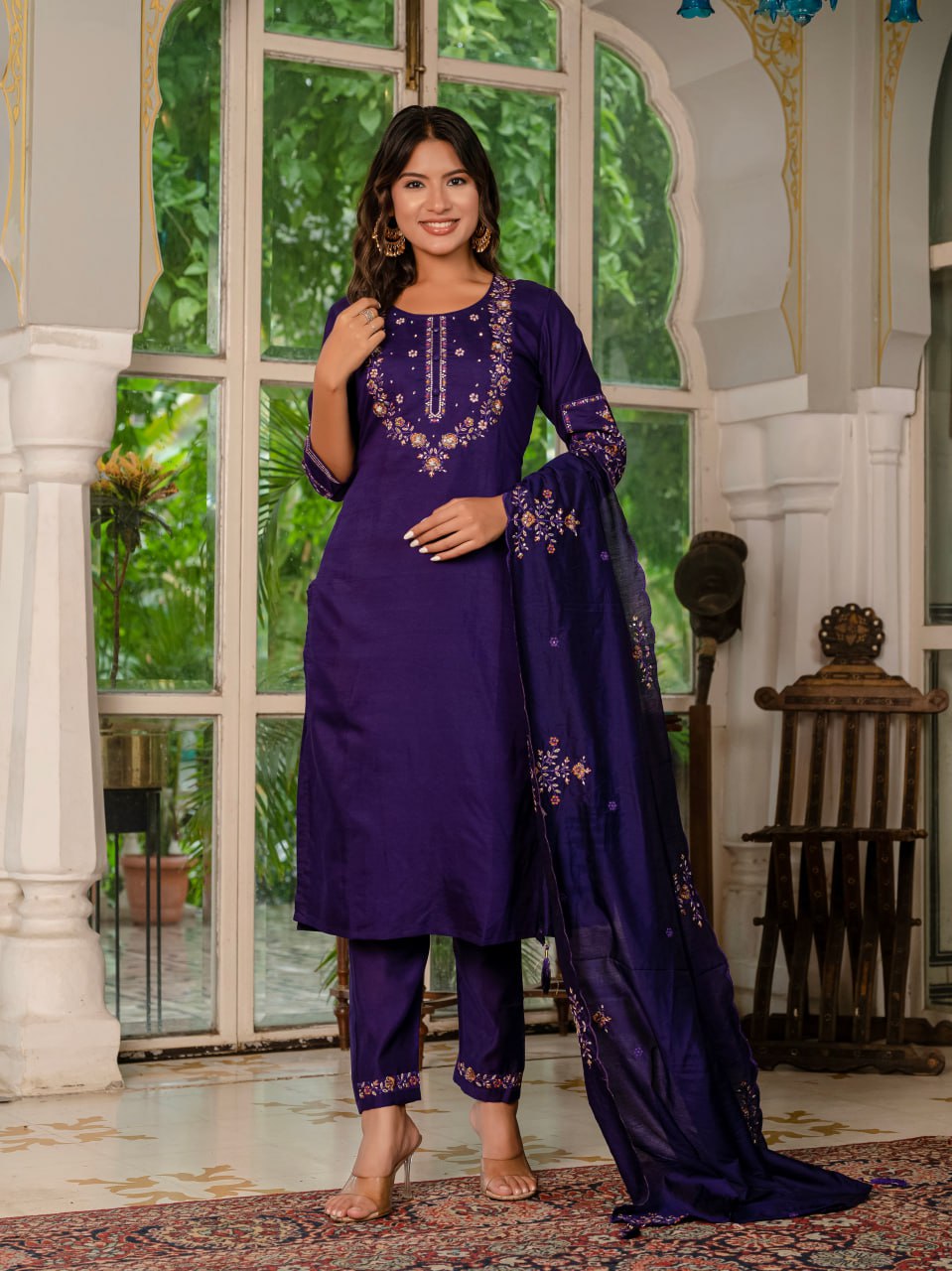 Purple Color Embroidery Thread Work Designer Party Wear Salwar Suit