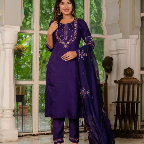 Purple Color Embroidery Thread Work Designer Party Wear Salwar Suit