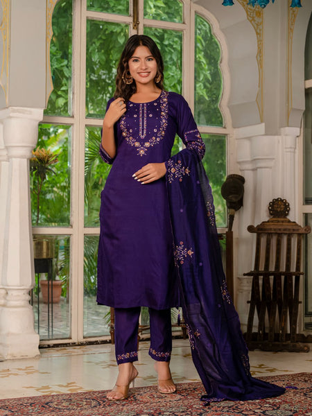 Purple Color Embroidery Thread Work Designer Party Wear Salwar Suit