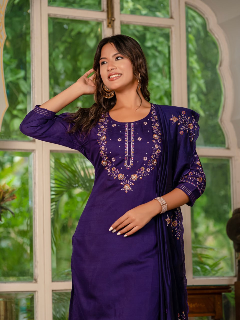 Purple Color Embroidery Thread Work Designer Party Wear Salwar Suit