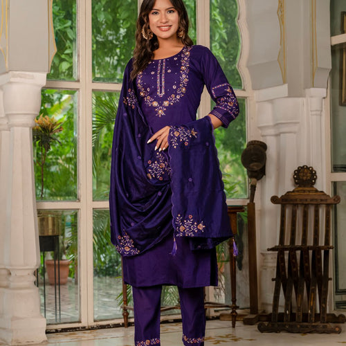 Purple Color Embroidery Thread Work Designer Party Wear Salwar Suit