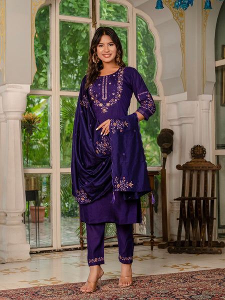 Purple Color Embroidery Thread Work Designer Party Wear Salwar Suit