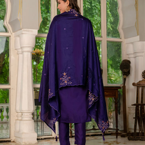 Purple Color Embroidery Thread Work Designer Party Wear Salwar Suit