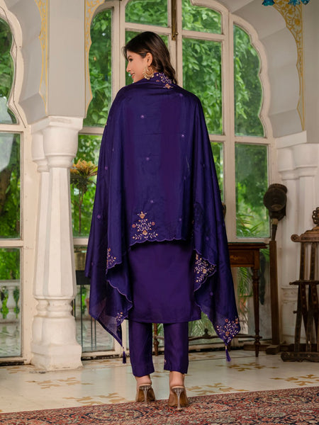 Purple Color Embroidery Thread Work Designer Party Wear Salwar Suit