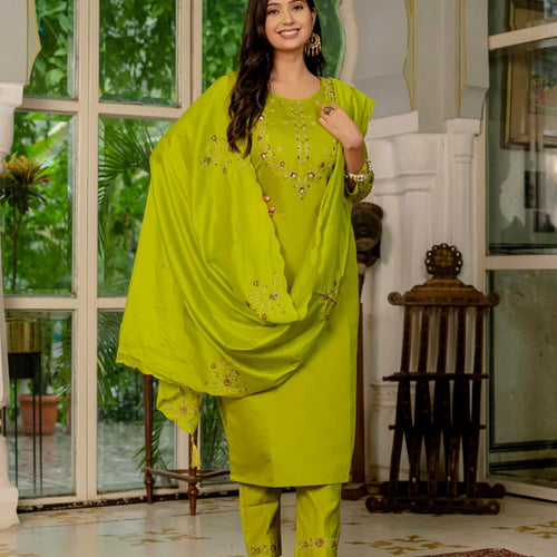 Parrot Green Embroidery Thread Work Designer Party Wear Salwar Suit