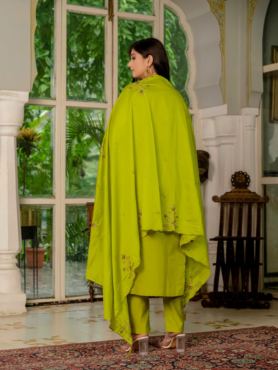 Parrot Green Embroidery Thread Work Designer Party Wear Salwar Suit