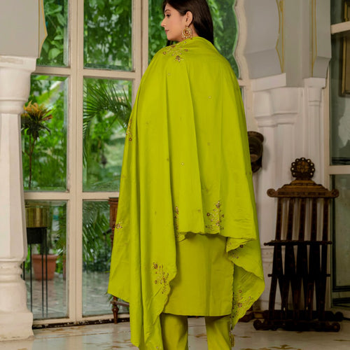 Parrot Green Embroidery Thread Work Designer Party Wear Salwar Suit
