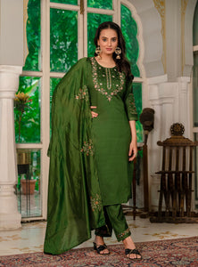 Mahendi Green Color Embroidery Thread Work Designer Party Wear Salwar Suit