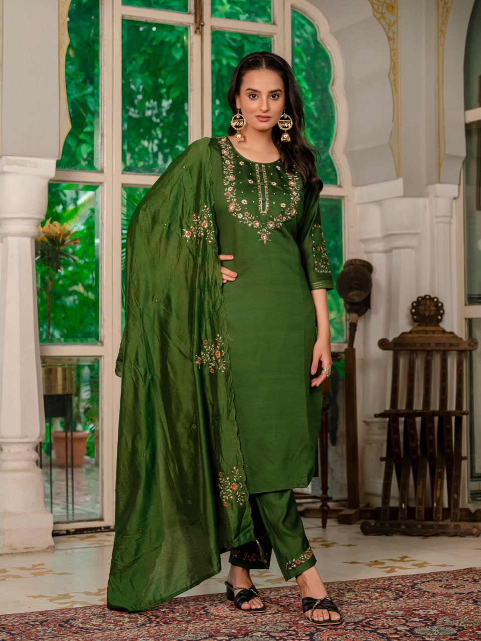 Mahendi Green Color Embroidery Thread Work Designer Party Wear Salwar Suit