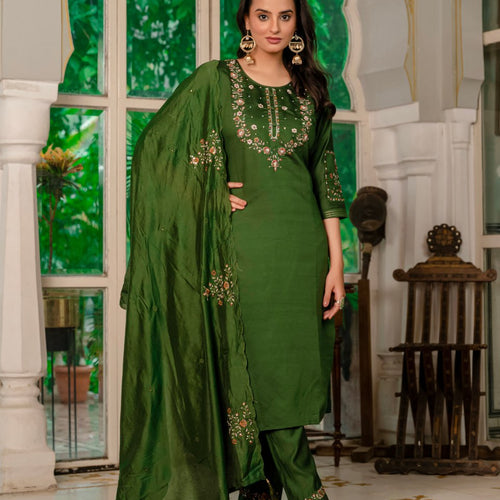Mahendi Green Color Embroidery Thread Work Designer Party Wear Salwar Suit