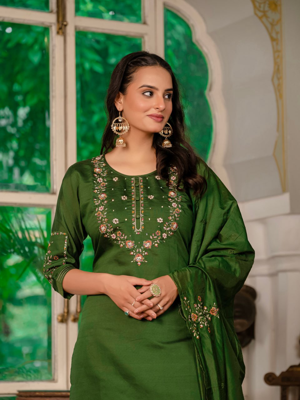 Mahendi Green Color Embroidery Thread Work Designer Party Wear Salwar Suit