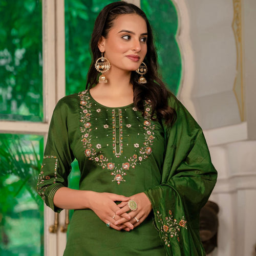 Mahendi Green Color Embroidery Thread Work Designer Party Wear Salwar Suit