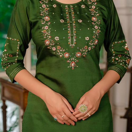 Mahendi Green Color Embroidery Thread Work Designer Party Wear Salwar Suit