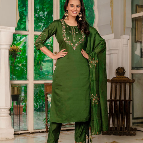Mahendi Green Color Embroidery Thread Work Designer Party Wear Salwar Suit
